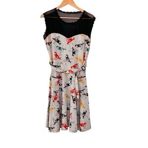 Effie's Heart Jackie Dress Sz XL Fit Flare Bird Print Rockabilly Pin Up Retro
